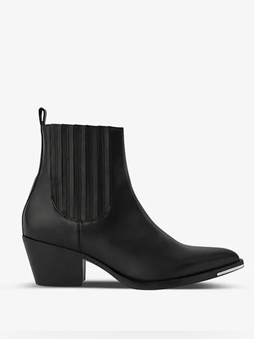 MAJE Size 36 Black Leather Farsharp Metal Tip Chelsea Cowboy Ankle Boot